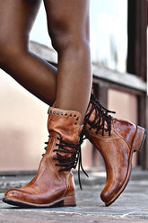 Botas de media pantorrilla con cordones y cremallera